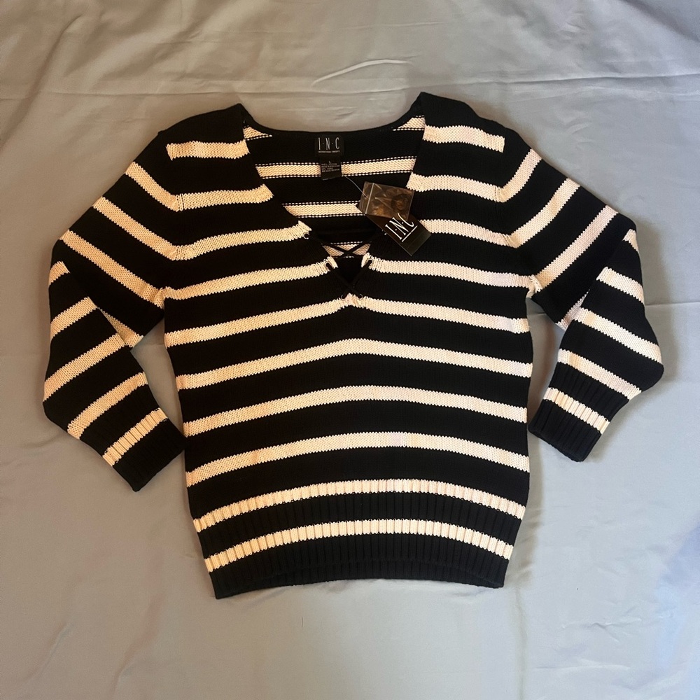 NWT International Concepts Striped V-Neck Sweater